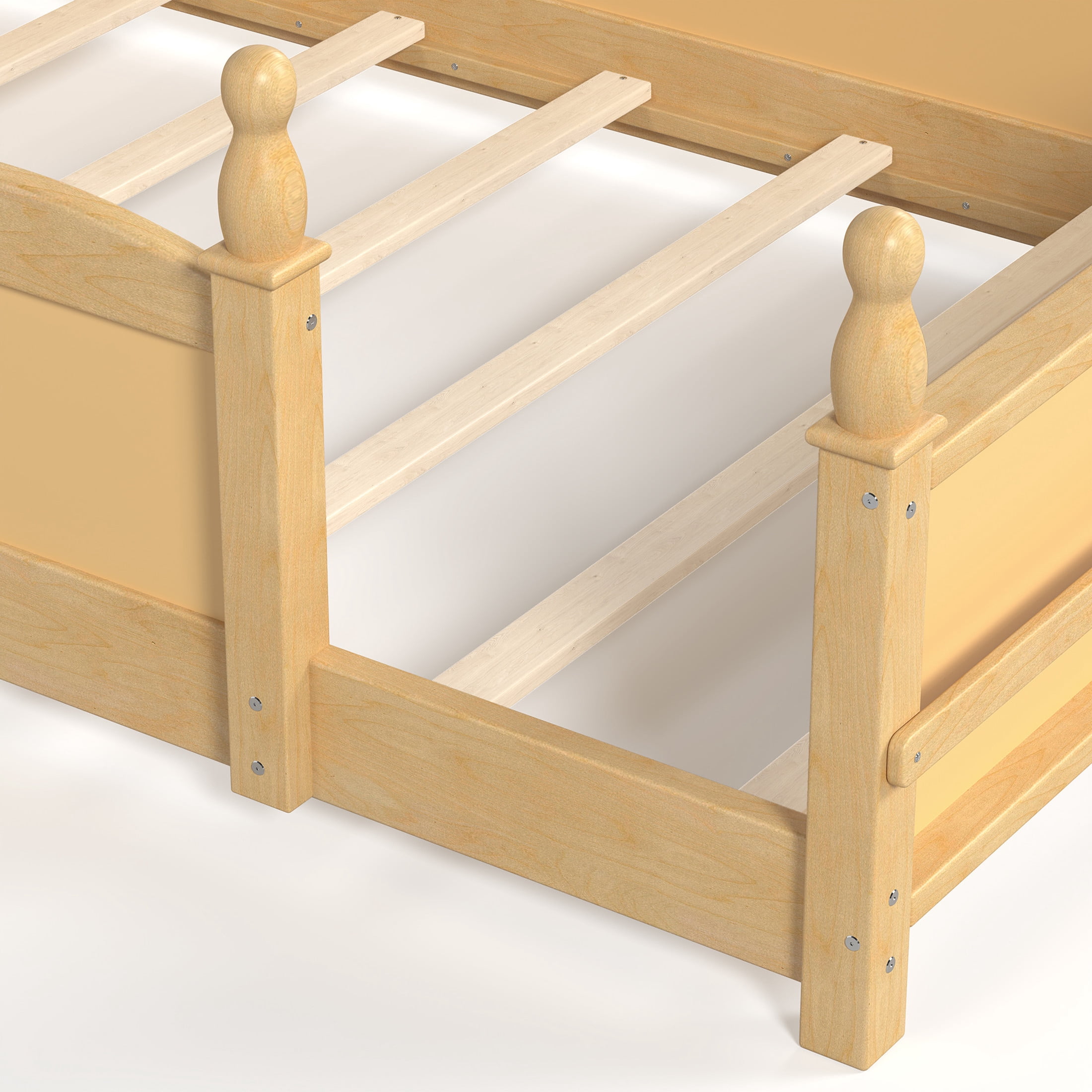 GDF Studio Twin Size Montessori Floor Bed with Guardrails & Side Bookshelf, Childlike Design, Natural