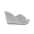 thumbnail image 3 of BLISSFUL STEP Sandales à Talons Compensés à Enfiler à Plateforme Pailletée pour Femmes Argent 8, 3 of 7