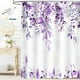 thumbnail image 1 of Dznils Cortina de Ducha de Tela de Eucalipto Morado, Patrón Floral de Acuarela con Ganchos, 72" x 72", 1 of 9