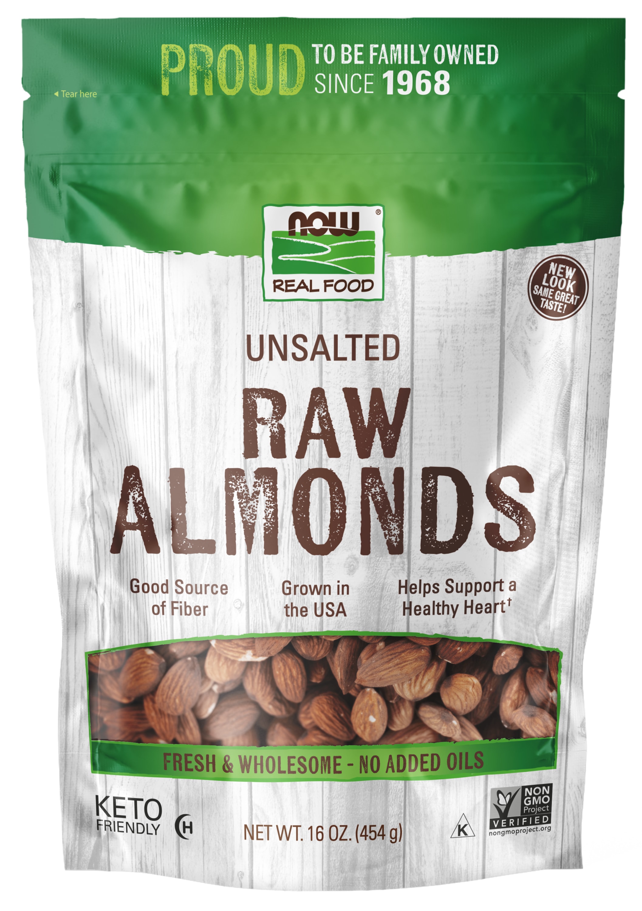 NOW Foods, Almonds, Raw and Unsalted, Grown in the USA, 16Ounce