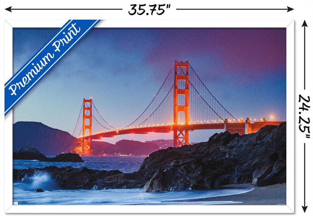 Wonders of the World - Golden Gate Bridge Wall Poster, 22.375" x 34", Framed