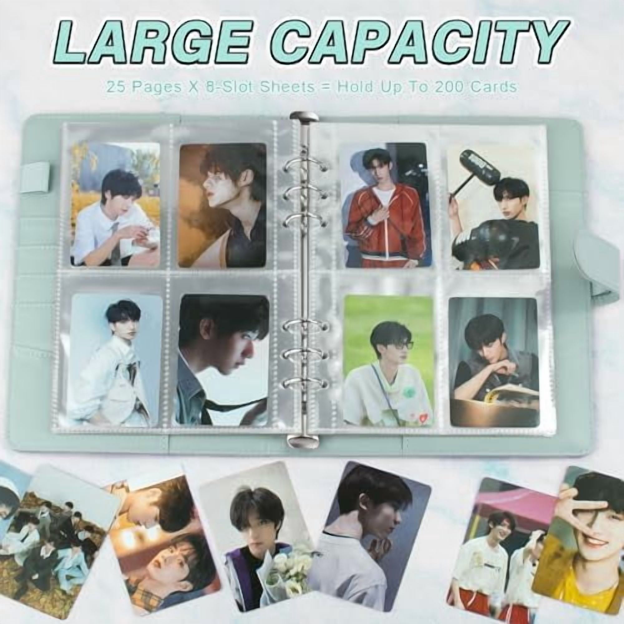A5 Kpop Photocard Binder, 6 Ring Binder Album with 200 Card Slots, PU Leather Binder Cover with Magnetic Buckle Closure for Organizing Trading Cards - Blue