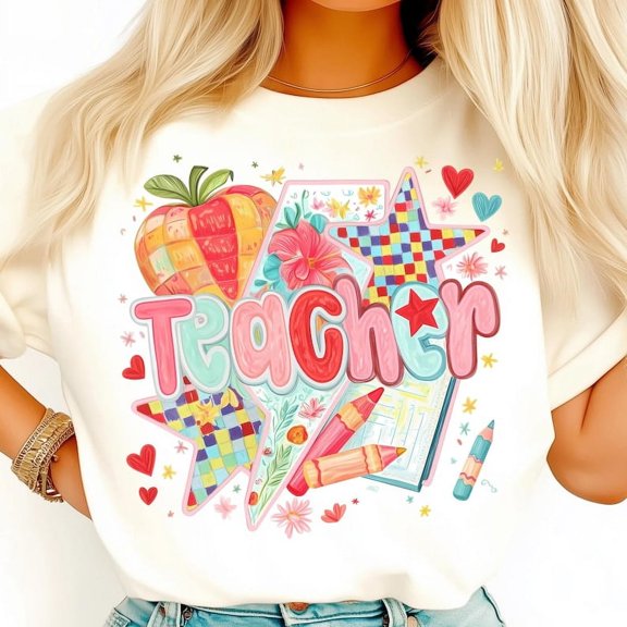 Cute Teacher Art T-Shirt, Colorful Back to School Teacher Tee, First Day of School Shirt, Fun Teacher Gift for Women, Classroom Style