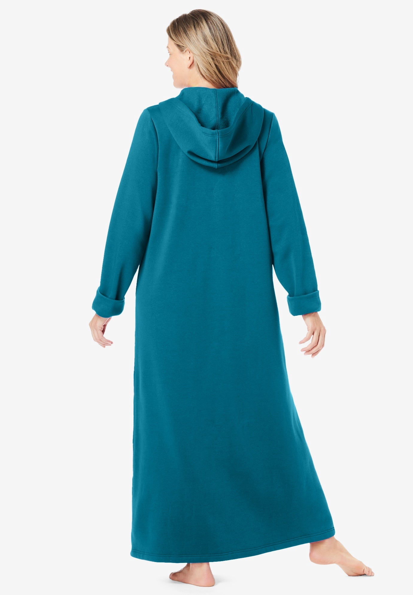 Dreams & Co. Plus Size Long Hooded Fleece Sweatshirt Robe