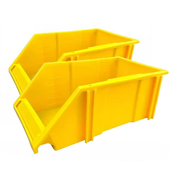 Yellow 2 Pcs Garage Storage Tool Bin Plastic Hanging Stacking Stackable Organizer Storage Rack for Hardware Tools Organization Workshop Parts 13.5 x 7.8 x 5.5 Inch