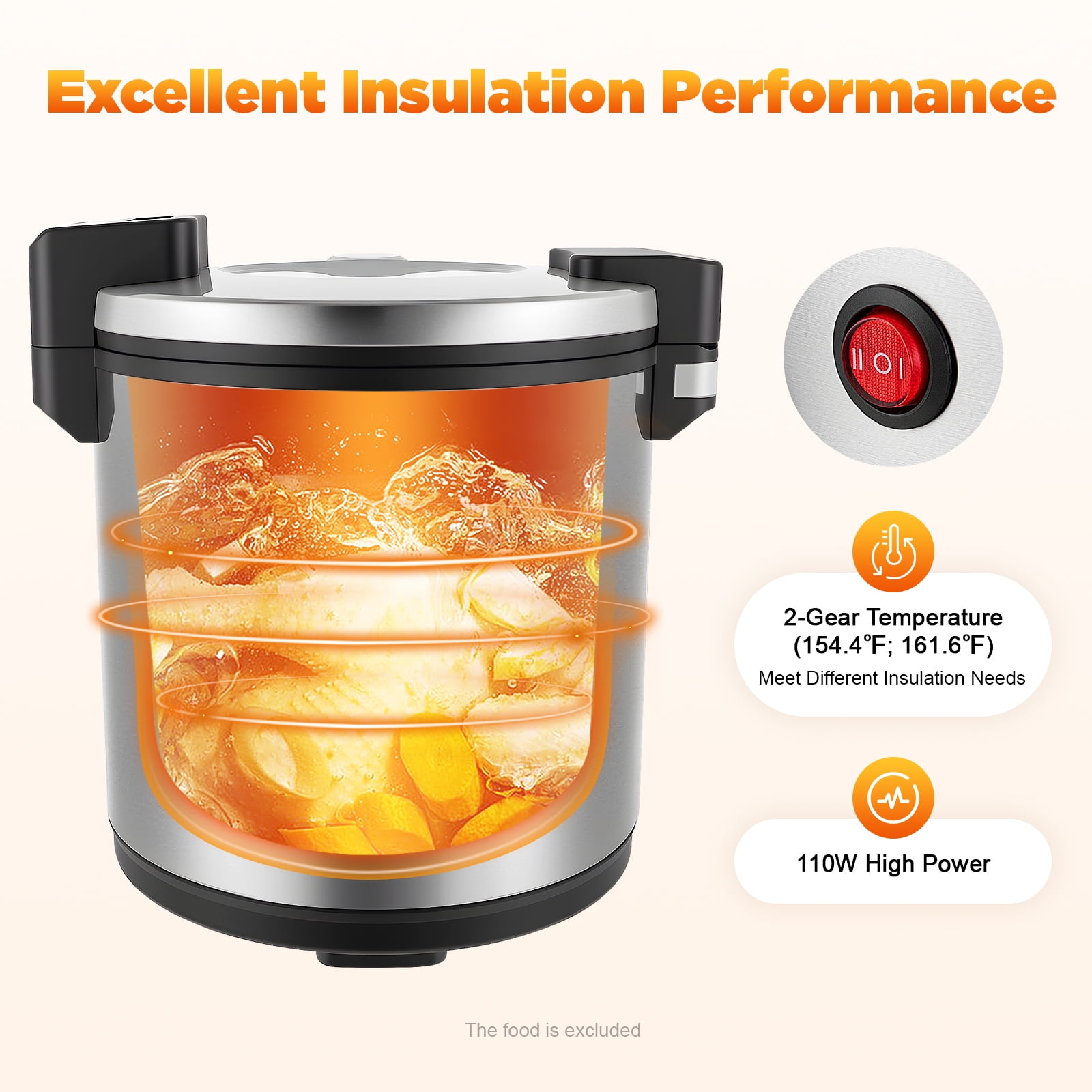 ChicHomey 6Gal  Electric Rice Warmer,2-Temp Settings,Heavy Duty Soup Cooker Stainless Steel,for Family/Commercial Restaurant