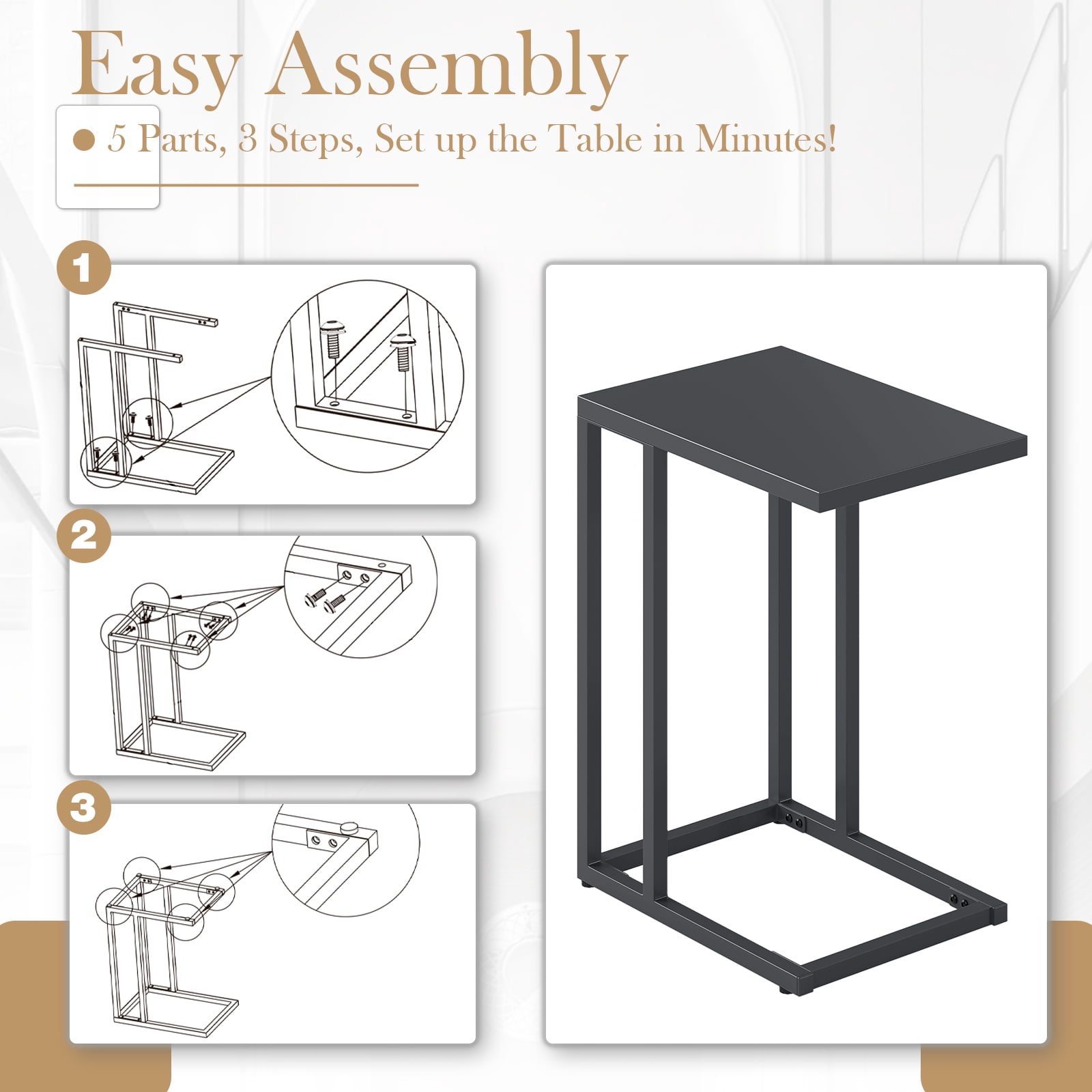 Gymax C Shaped End Table w/ Metal Frame Sofa Table for Small Space Indoor Outdoor