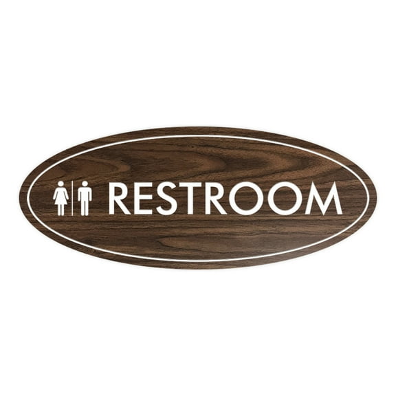Oval Restroom Sign (Walnut) - Small 2x5"