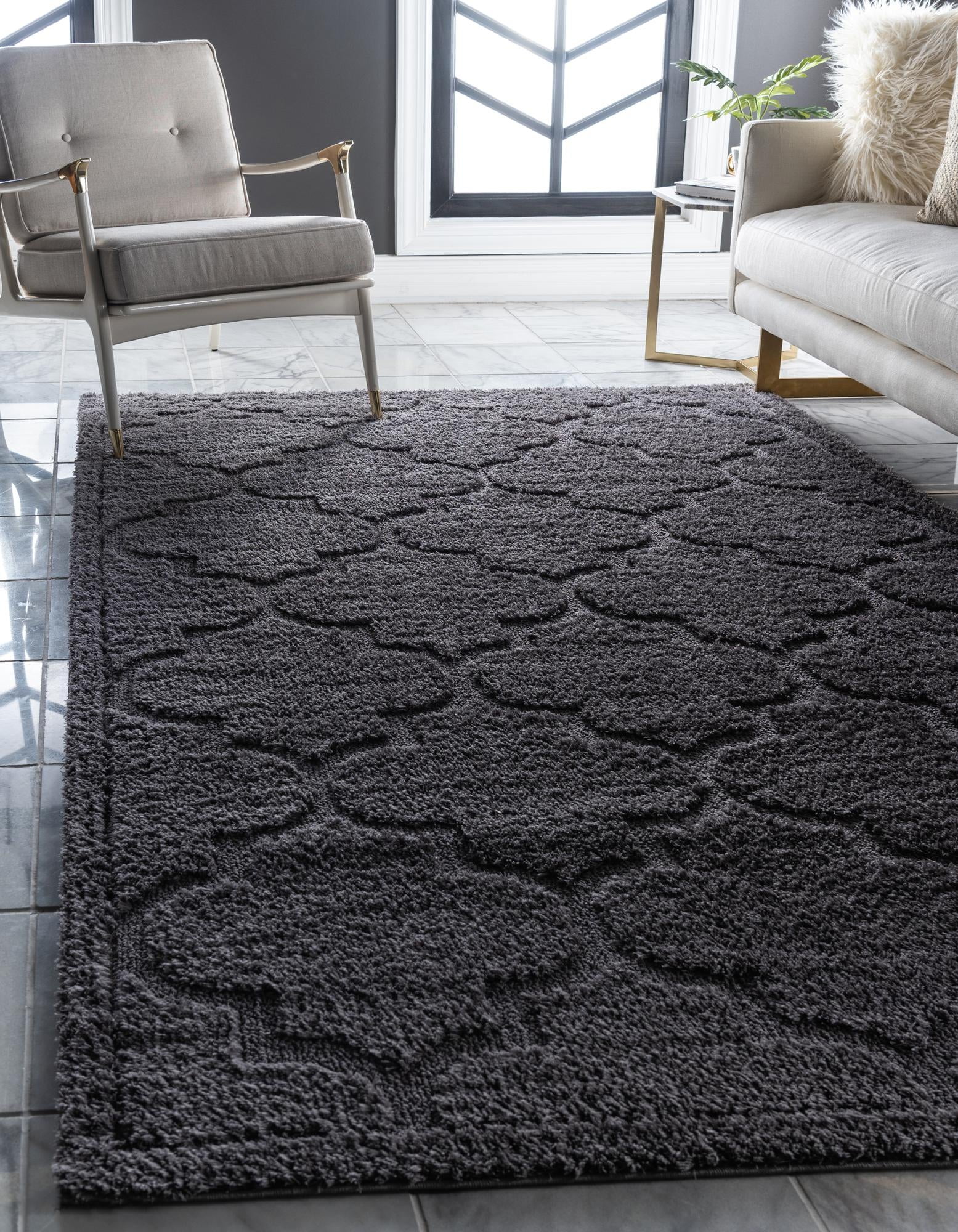 Lattice Shag Collection Rug 5' x 8' Dark Gray Shag Rug