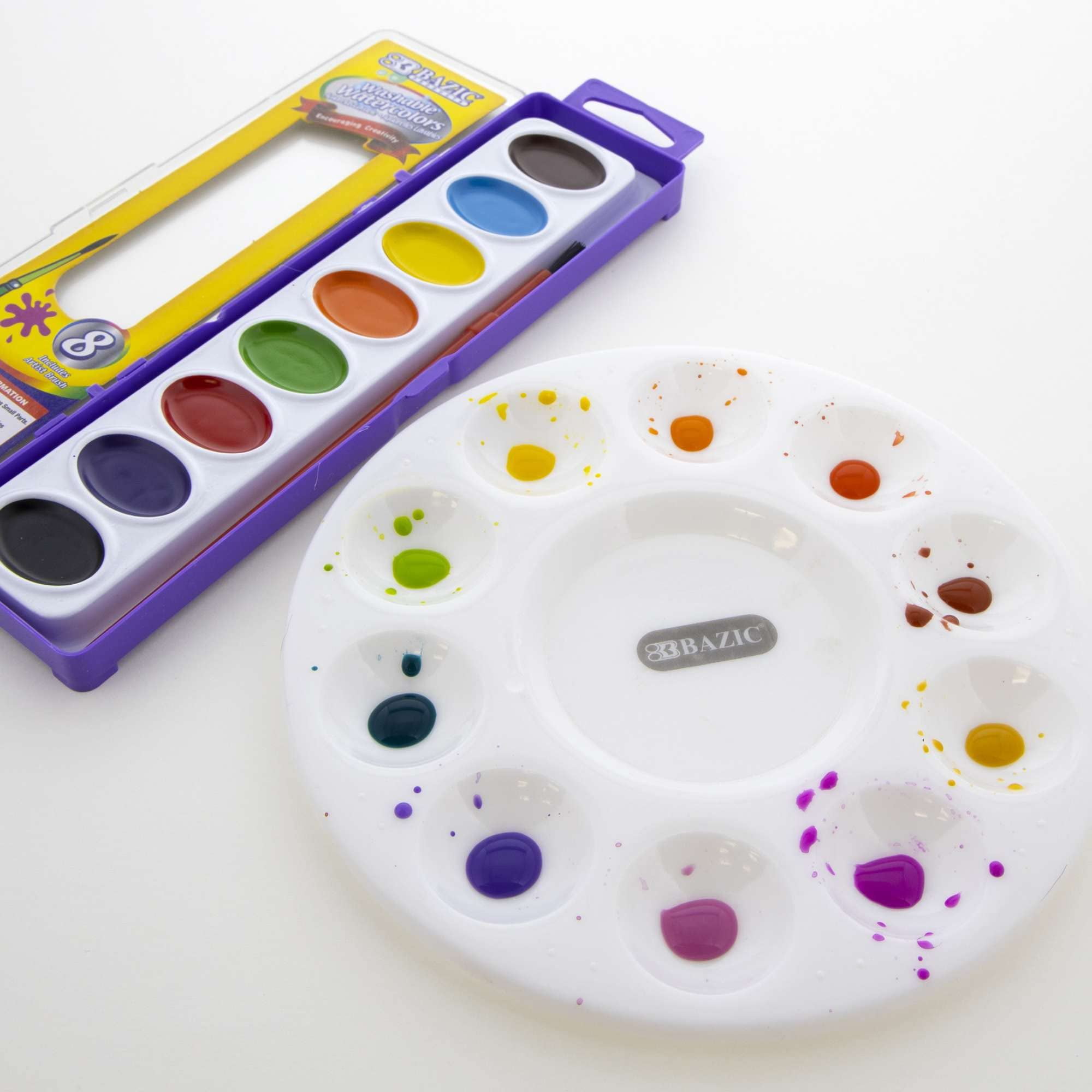 BAZIC Paint Palette 10 Mixing Round Tray, Plastic Paint Pallets