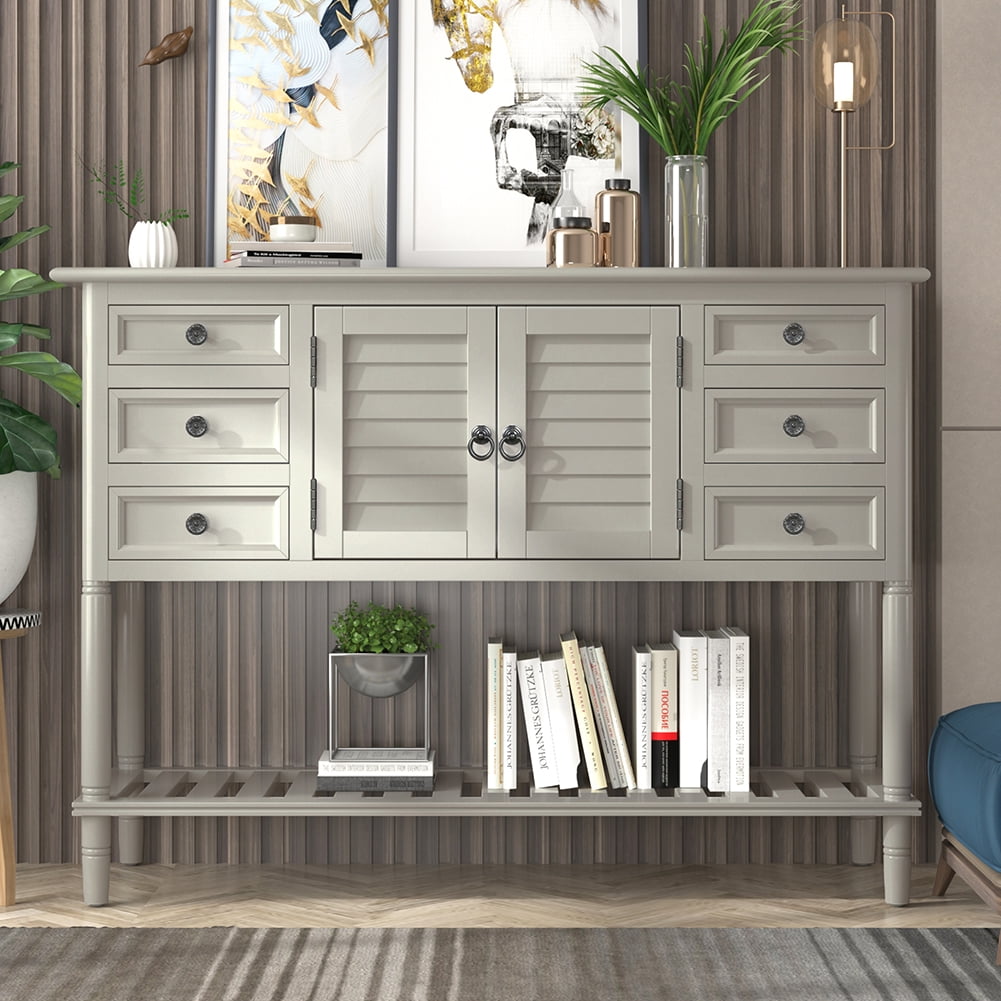 Lowestbest 45" Modern Console Table, Sofa Table with 6 Drawers, 1 Cabinets and 1 Shelf, Grey Lowestbest 45" Modern Console Table, Sofa Table with 6 Drawers, 1 Cabinets and 1 Shelf, Grey