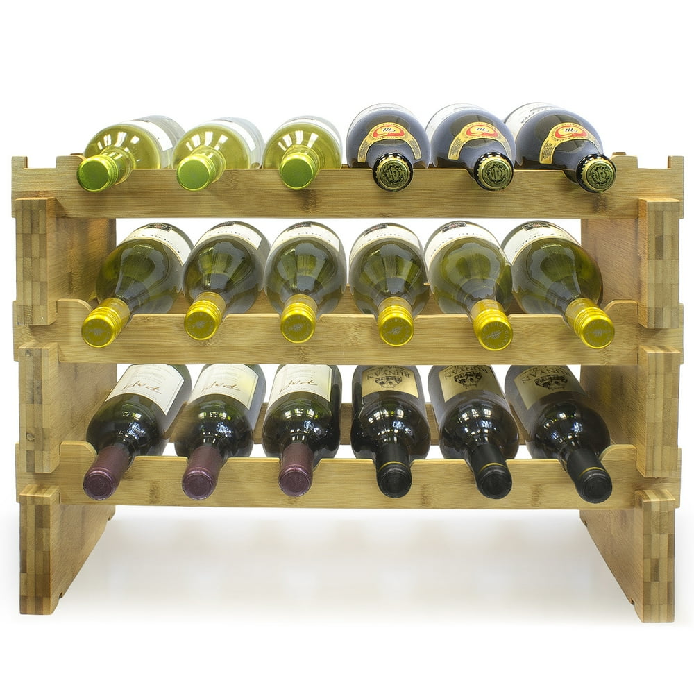 Sorbus 3Tier Stackable Bamboo Wine Rack, Holds 18 Bottles, Natural