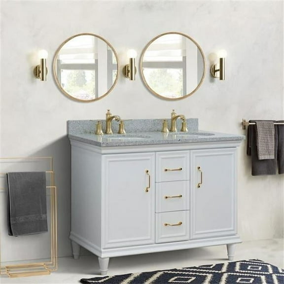 49 in. Double Oval Sink Vanity with Granite Top, White & Gray