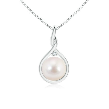 Akoya Cultured Pearl and Diamond Twisted Bale Pendant in 14K White Gold (8mm Akoya Cultured Pearl) - SP0977AKPRD-WG-AAAA-8