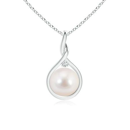 Akoya Cultured Pearl and Diamond Twisted Bale Pendant in 14K White Gold (8mm Akoya Cultured Pearl) - SP0977AKPRD-WG-AAAA-8