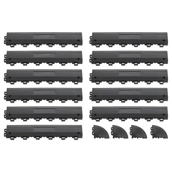 KFFKFF Transition Edge Kit, 11-Piece, Durable PP Interlocking Modular Garage Floor Edging, Simple Setup, Edge Protection for Wet Area Restaurant, Compatible with Drainage Mats, Black