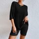 thumbnail image 1 of Bermudas Conjuntos cortos de 2 piezas de algodón con cuello redondo para mujer, hombros caídos, ajuste holgado, atuendo diario Kuymtek Negro T S para Mujer, 1 of 6