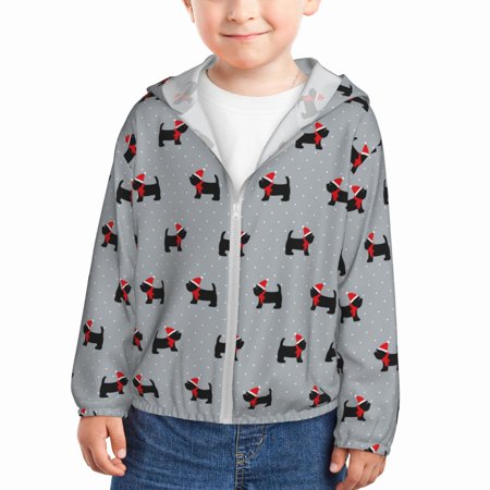

Goofa Polka Dot Christmas Dog Printed Kids Zip-Up Hoodie Girls Boys UPF50+ Sun Protection Jacket Hooded Cooling Shirt-3 Years