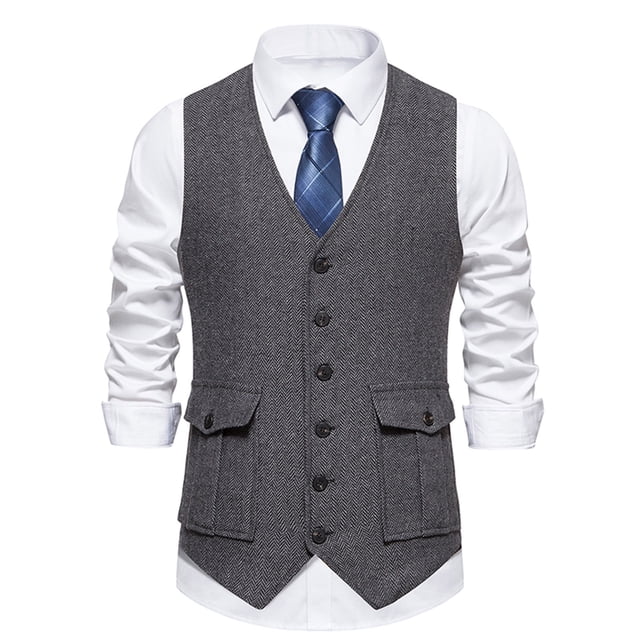 EGNMCR Débardeurs Hommes Mode Rétro avec Poches Gilet à Simple Boutonnage Col en V Blouse