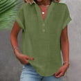 thumbnail image 2 of Summer Tops for Women Trendy Short Sleeve Button Down V Neck Cotton Linen Shirt Casual Tunic Blouses Basic Solid Tunic Tops Vacation Boho Beach Blouse Travel Clothes, 2 of 4