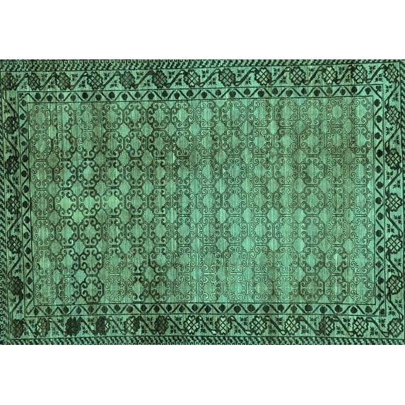 Ahgly Company Machine Washable Indoor Rectangle Southwestern Turquoise Blue Country Area Rugs, 7' x 9'