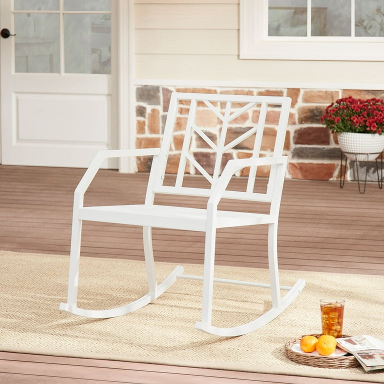 Mainstays Evry Bell Outdoor Metal Rocking Chair White Walmart