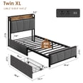 thumbnail image 2 of Tamaño individual xl gray marco cama: 2 almacenamiento cajones, estación carga, rustic linen forrado cama plataforma con almacenamiento cabecero, heavy duty, no box spring required, fácil montaje, 2 of 8