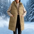 thumbnail image 2 of Hueook Puffer Vest for Women Hooded Sleeveless Zip Up Long Length Casual Winter Vest Coat with Pockets Khaki S, 2 of 10