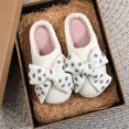 thumbnail image 6 of Xfvqtps Women Fluffy Slippers Polka Dot Bow Versatile Cute Indoor Home Funny Winter Non-Slip Thick Sole Plush Slippers White, 6 of 9