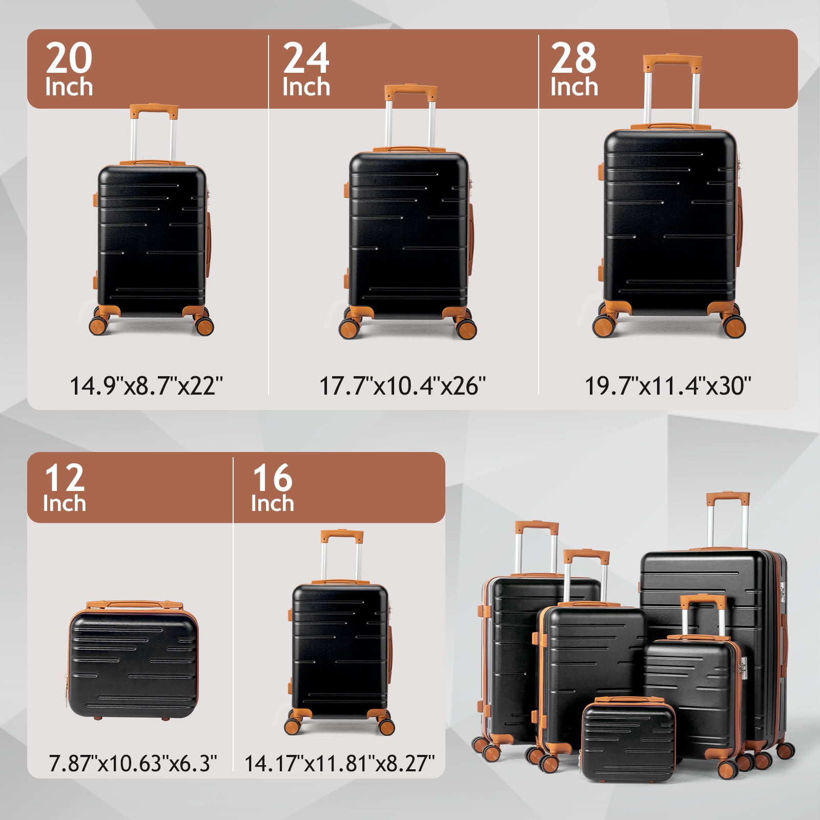 Zimtown Luggage 5 Piece Sets ABS Hardside Luggage Suitcase Set with Spinner Wheels and TSA Lock, Black