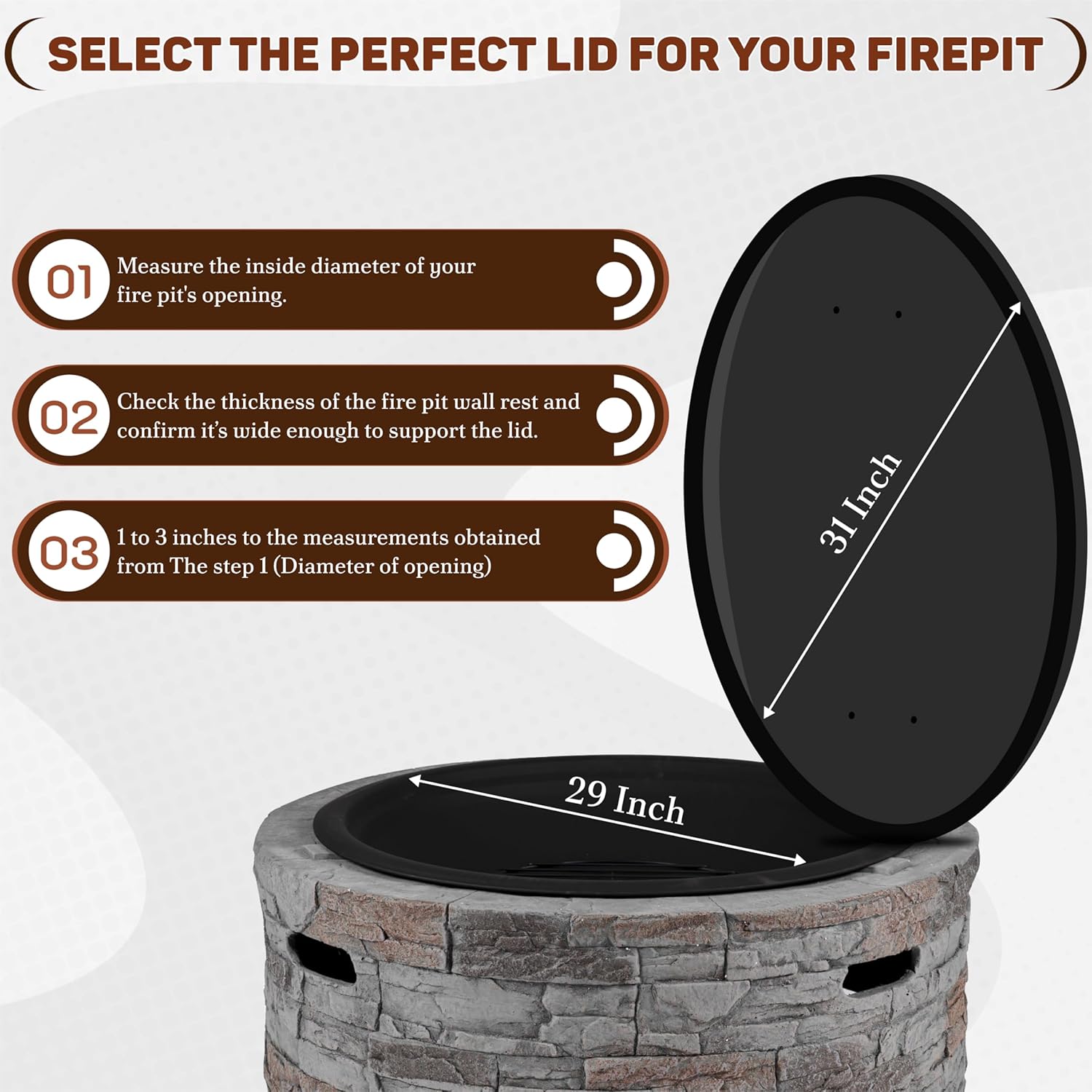 FEBTECH 31 inch Round Fire Pit Cover with Heat Resistant Coating Perfect for Fire Pit Inside up to 29 Inches