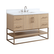 Benton Collection 48 Light Oak Bathroom Vanity with White Quartz Top