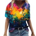 thumbnail image 2 of Fengqque 2025 Women's Summer Printed V-Neck Loose Fit Casual T-Shirt, 2 of 4