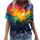 thumbnail image 1 of Camisetas de Cuello en V para las Mujeres Más Talla Impresa de Verano, Suelta Casual Camiseta de Manga Corta para Todas las Estaciones, 1 of 4