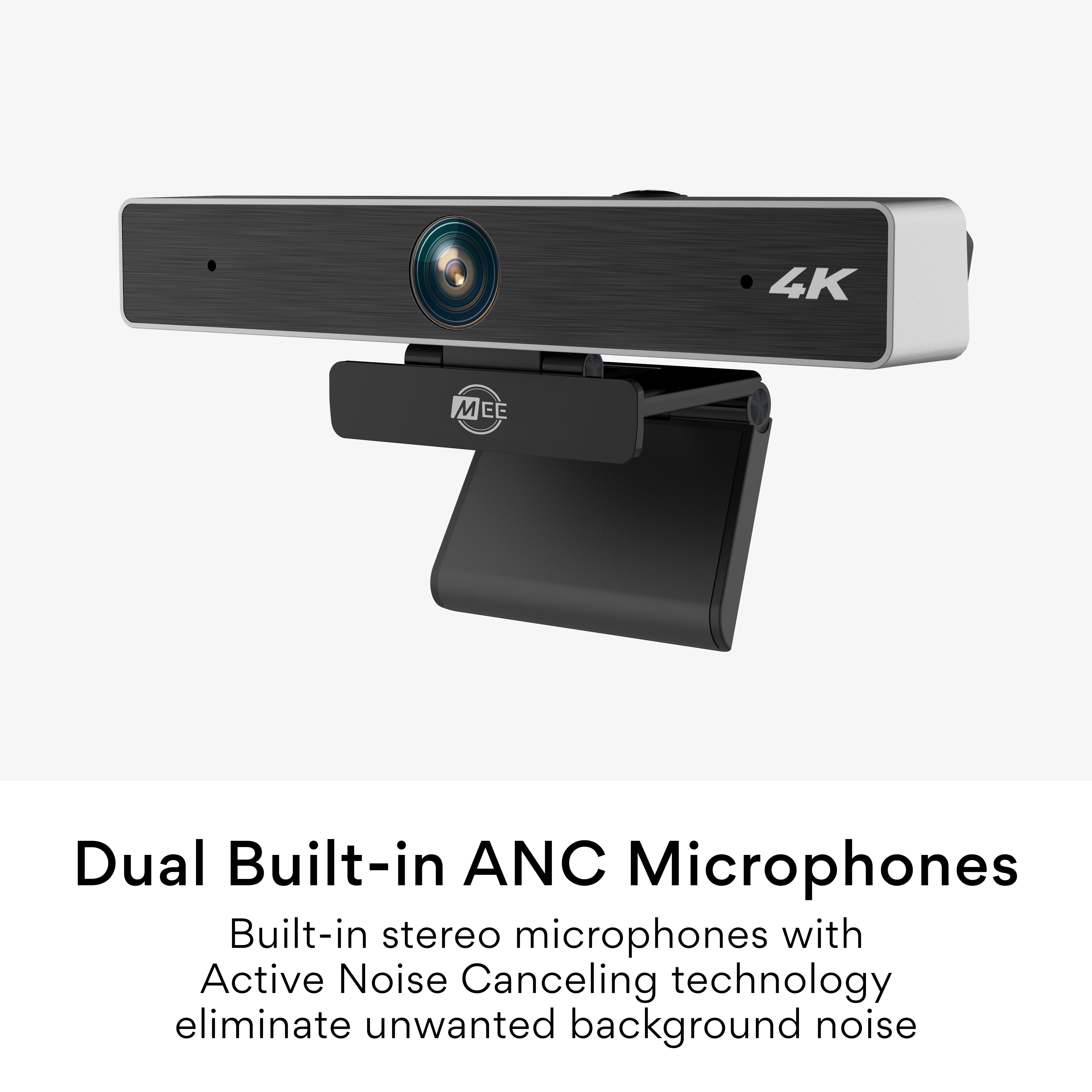 MEE audio 4K Ultra HD Professional Webcam with Wide Angle Lens, 4x Digital Zoom, and Dual Active Noise Cancelling Microphones for Conference Use