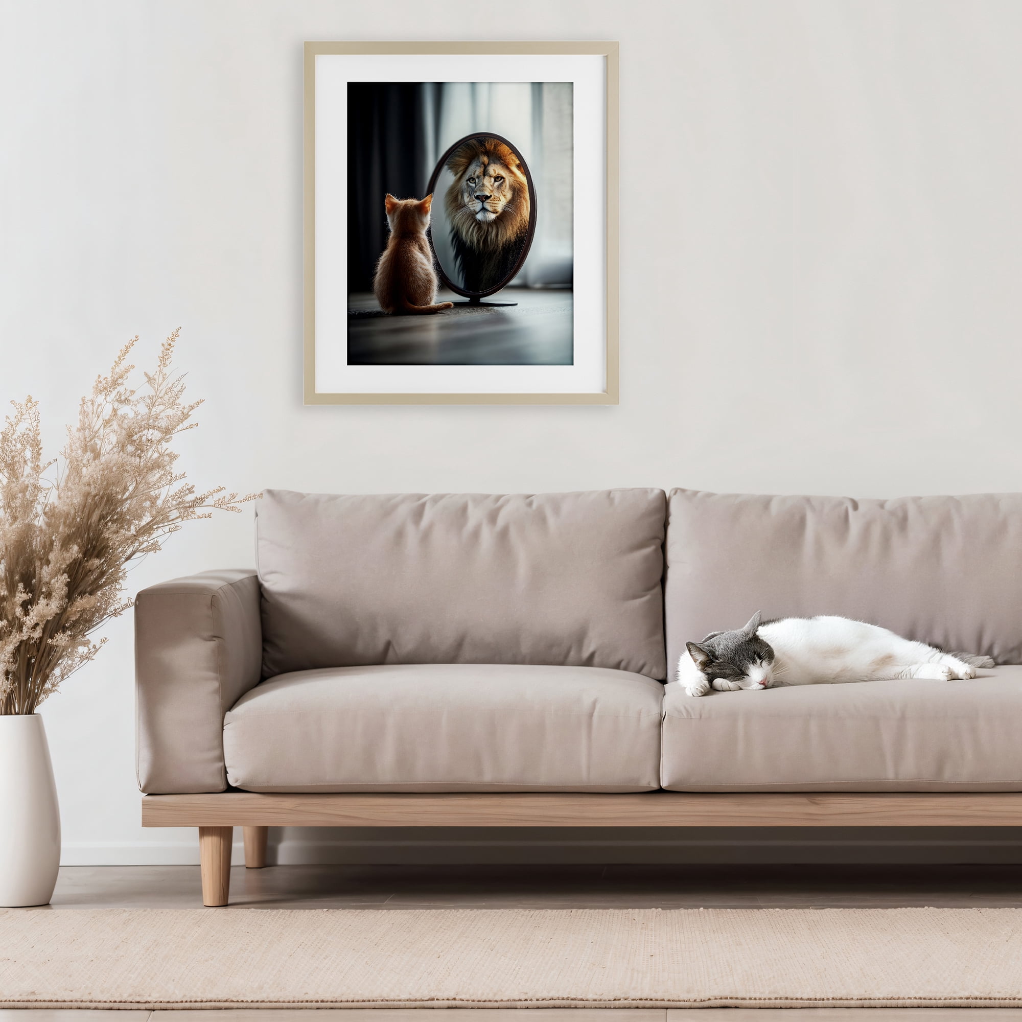 Stupell Industries Kitten Becomes Lion Illusion Birch Framed Print Under Glass, design by Scott Stulberg