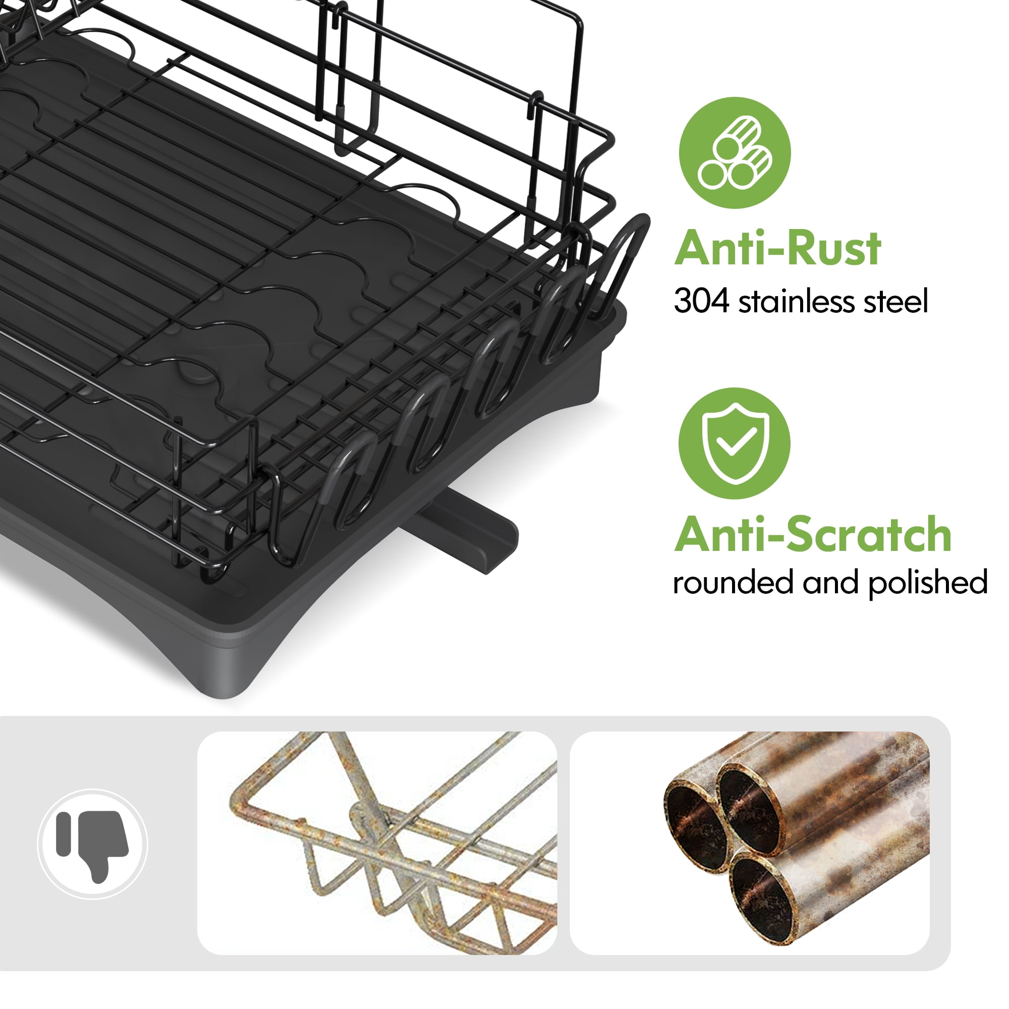 GILLAS Dish Drying Rack, 2 Tier Dish Racks for Kitchen Counter, Large  Capacity Dish Drainers with drainboard Set, Utensils Holder, Glass Holder