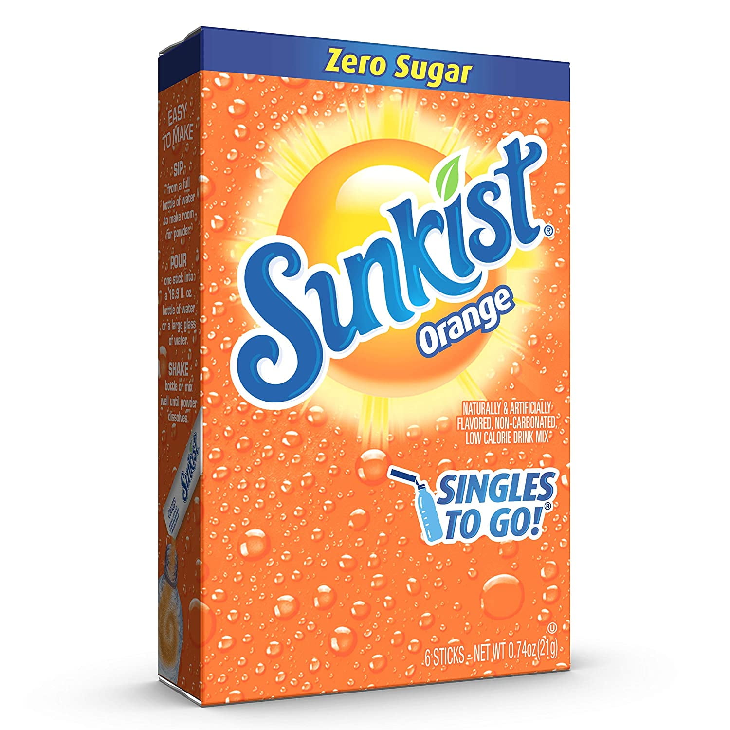 Sunkist Soda Singles-To-Go Zero Sugar Drink Mix Strawberry ( 12 Boxes,72 Sticks Total) Caffeine Free and Non-Carbonated  Makes 72 Glass Flavored Water Beverages