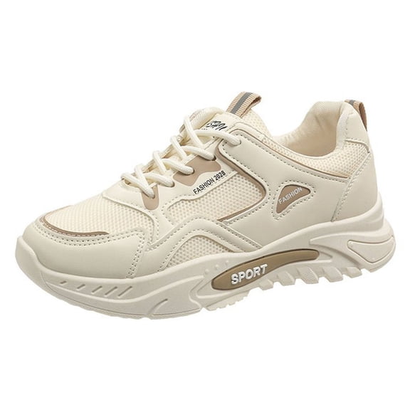 XIMIN Women's Mesh Sneakers - Retro Running Shoes with Patchwork Design, College Style Casual Walking Shoes for Everyday Wear (Beige, 5.5)
