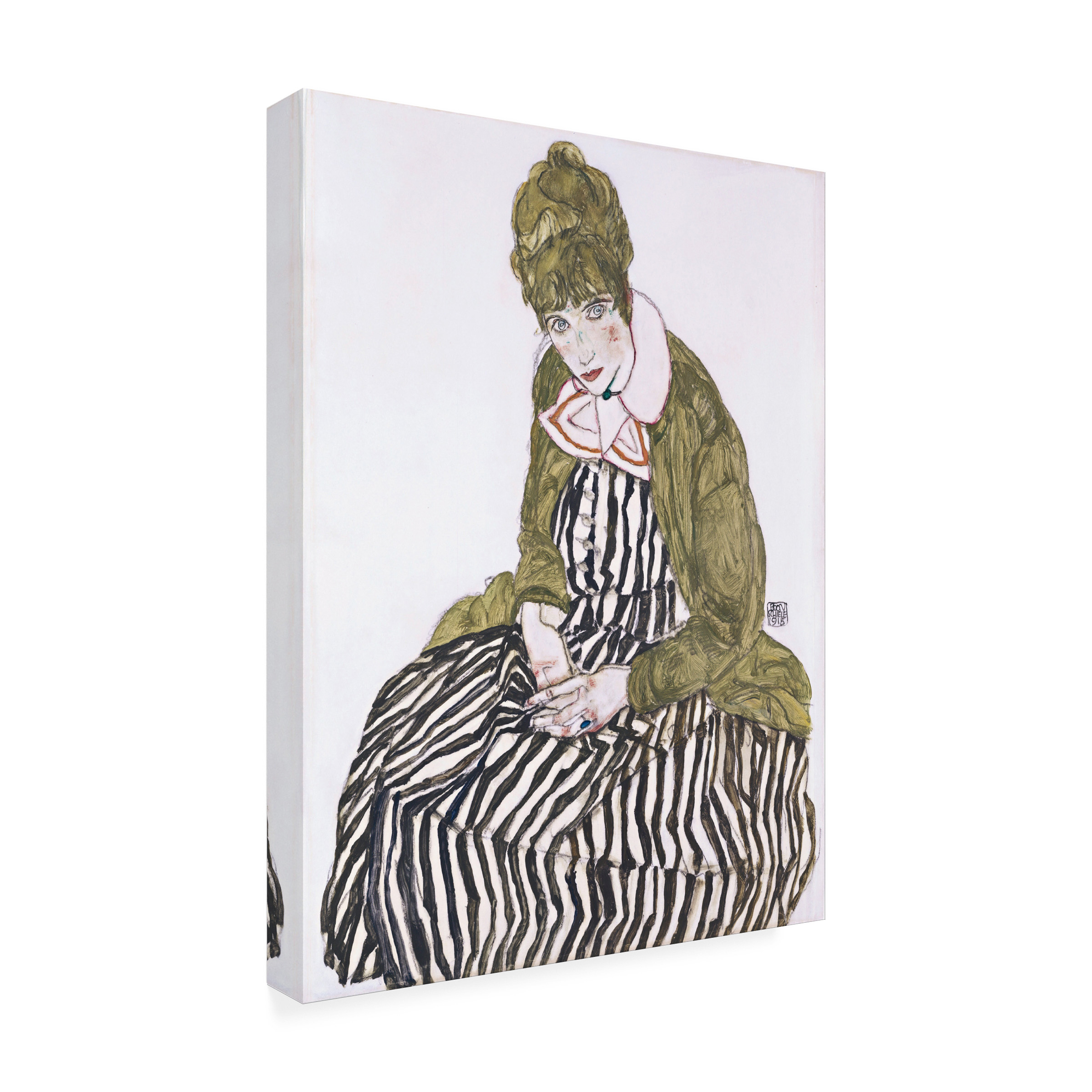 Egon Schiele 'Edith With Striped Dress Sitting' Canvas Art
