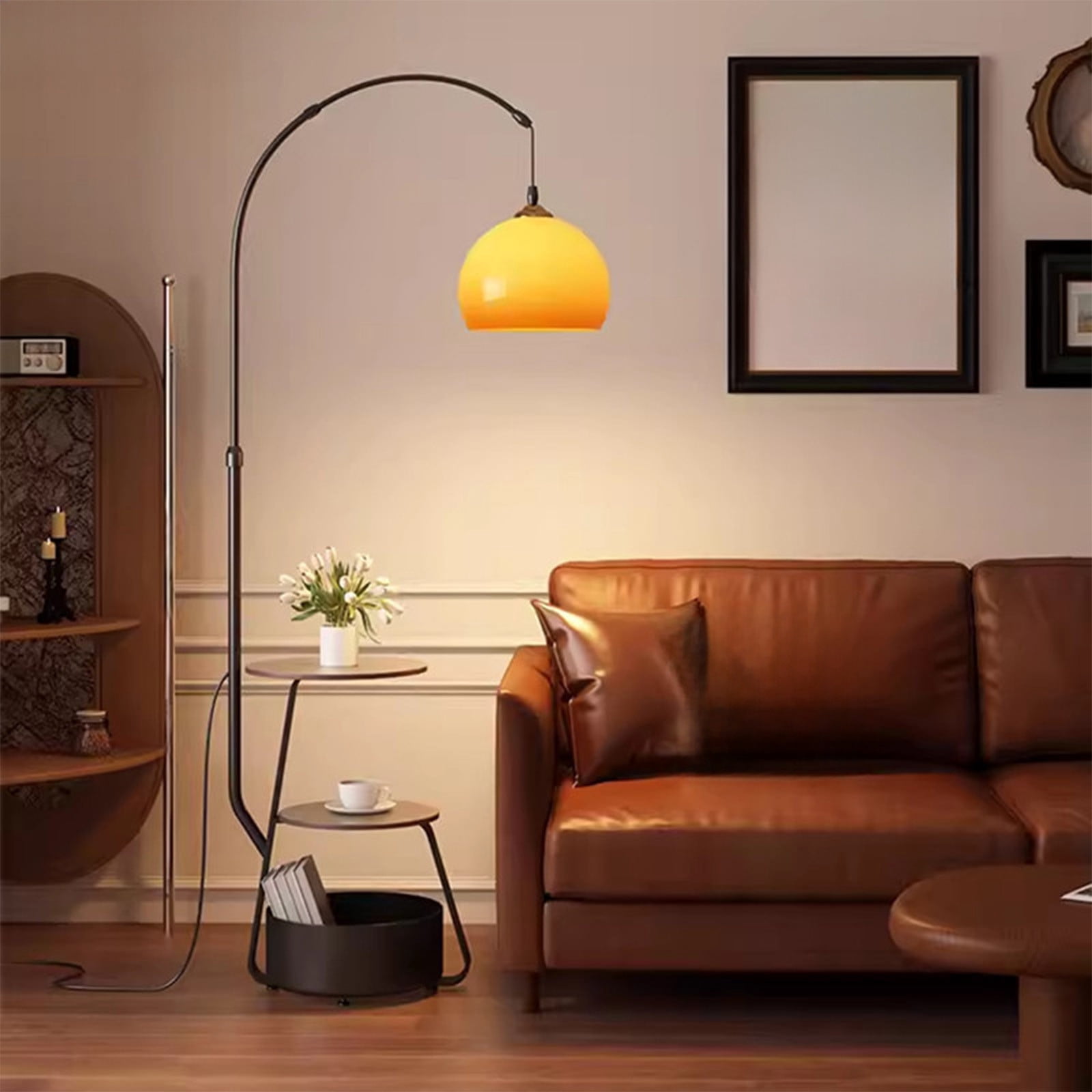Mid Century Modern Floor Lamp with Adjustable Height and Built-in Side Table,Wooden Reading Lamp for Living Room,Bedroom,Study,Sofa or Coffee Table,71" Tall,Vintage Industrial Style Lighting Fixture
