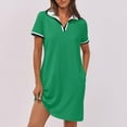 thumbnail image 4 of LOVZFMLL Polo Dress for Women Summer Casual V Neck Short Sleeve Flowy Contrast Color Shift T-Shirt Dresses with Pockets Green S, 4 of 8