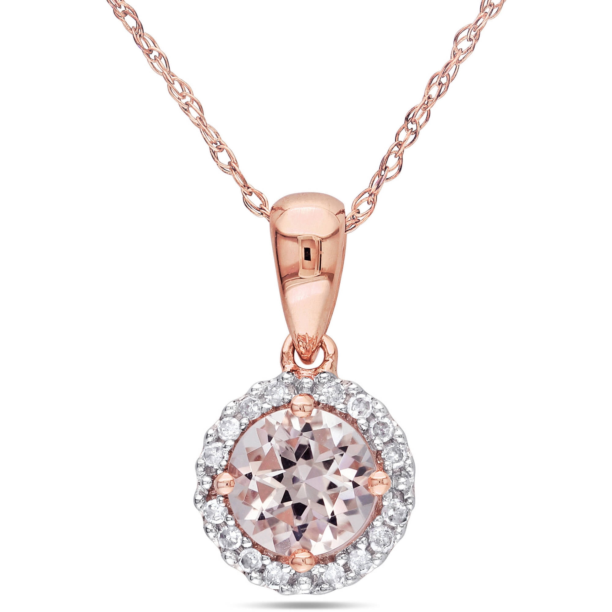 4 5 Carat T.G.W. Morganite and 1 10 Carat T.W. Diamond 10kt Pink Gold Halo Pendant, 17" by Delmar Manufacturing LLC