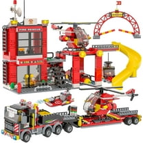 971 Pcs City Fire Station Building Toys Set, ENP Firefighter Building Block Kit for Boy Girl, Fire Truck Stem Toy, Gift for Kids 6-12, Red