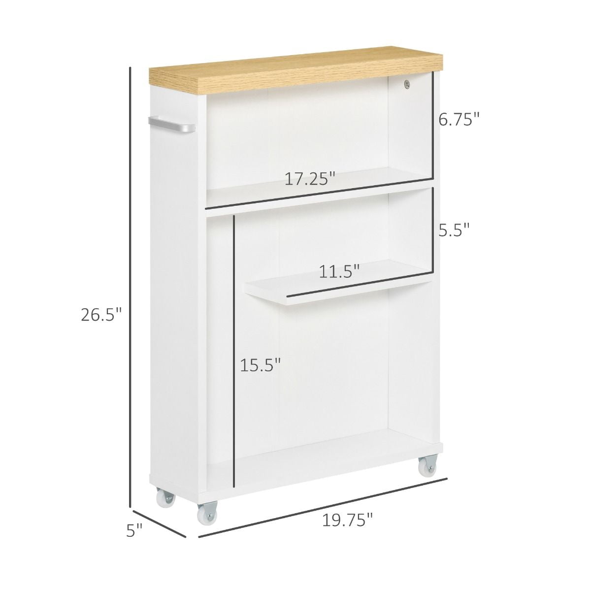 Slim Rolling Bathroom Storage Cart with 3 Open Shelves, Mobile Narrow Toilet Gap Organizer Cabinet on Wheels P2 Particleboard Space Saving Side Storage Unit
