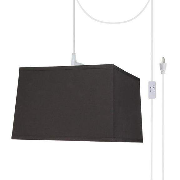 Aspen Creative 76101-21 One-Light Plug-In Swag Pendant Light Conversion Kit with Transitional Hardback Square Fabric Lamp Shade, Black, 14" width