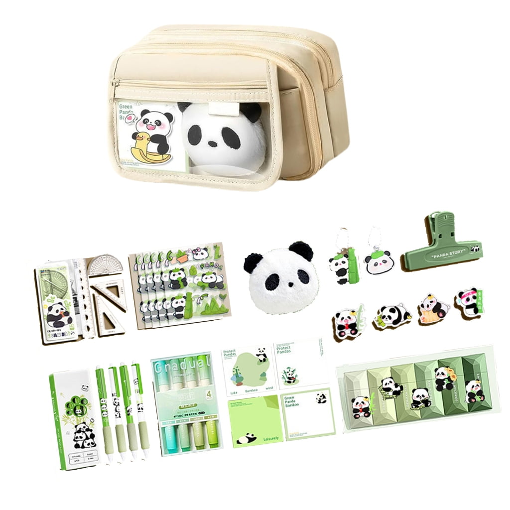 Durabless Canvas Pencil case Set With Stylish Cultural Panda Pattern And Zipper