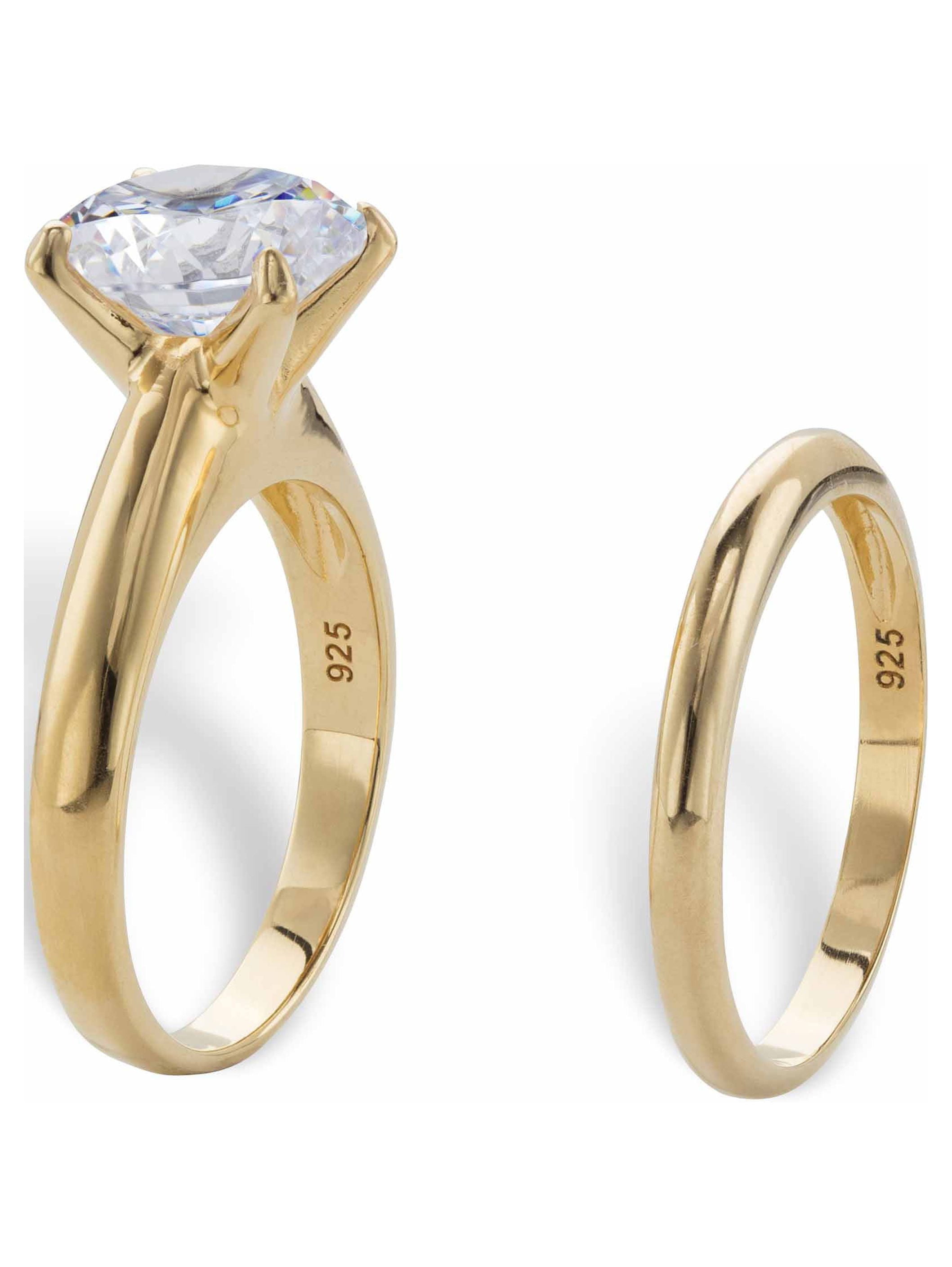 PalmBeach Jewelry Round Cubic Zirconia 2-Piece Solitaire Wedding Ring Set 3 TCW in Gold-Plated or Platinum-Plated Sterling Silver