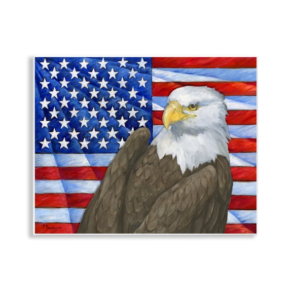 Stupell Industries Eagle's View Flag Patriotic Painting Unframed Art Print Wall Art, 14 x 11