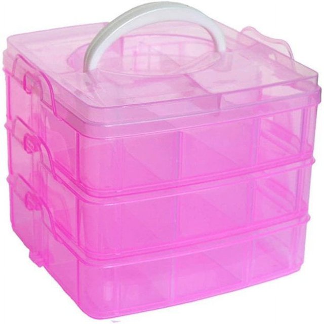 3 Tier Stackable Storage Container Box with Handle, Multicolor Plastic Craft Organizer Case with 18 Adjustable Compartments for Tapes, Art Supplies, Jewelry (5.9 x 5.83 x 4.88 in)